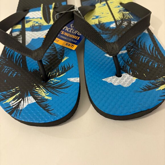 Juncture Mens NEW w‎ Tag Flip Flops Size S(6/7) Beach Print Black & Blue Sandals - Picture 2 of 6